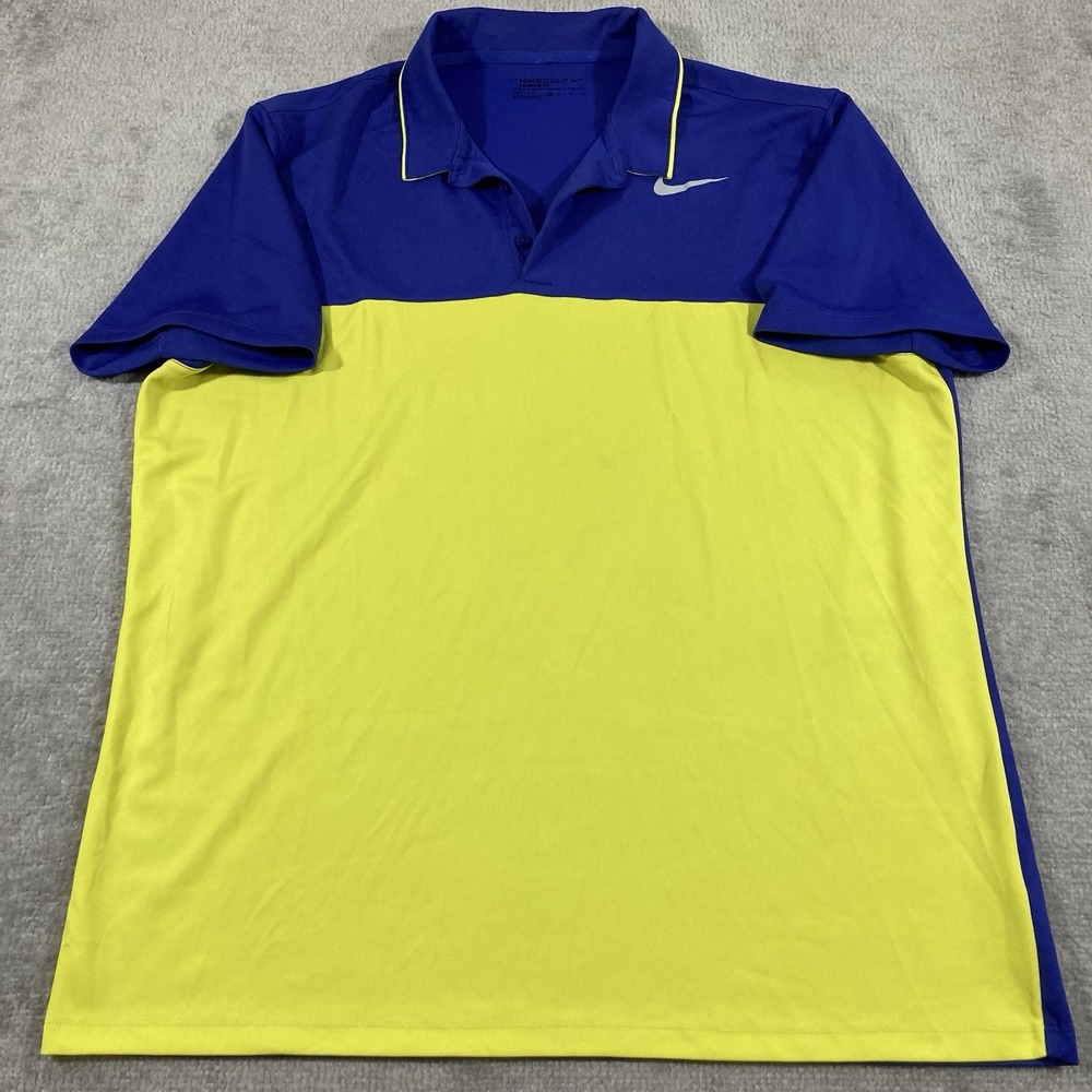 Nike Golf Polo Shirt Mens XL‎ Yellow Dri-Fit Short Sleeve Regular Fit 882085-512